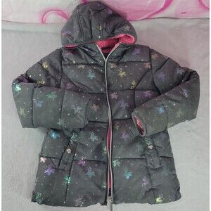 ​Girls 10/12 Limited Too Iridescent Unicorn Puffer Jacket Pink Lined Winter Coat
